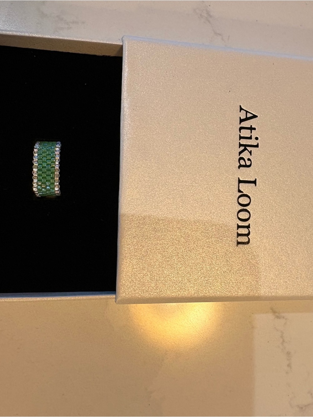 Atika Loom Emerald Mist Miyuki Beaded Ring - Picture 8 of 8